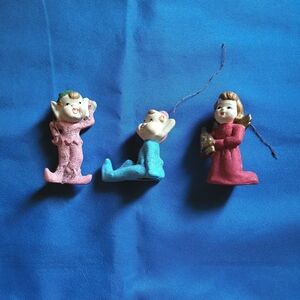 Vintage Christmas Ornaments 1950s Japan Glitter Elves & Angel